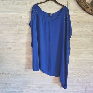 Torrid Asymmetrical Studded Chiffon Blouse SZ 4XL Alternative Electric Blue Plus